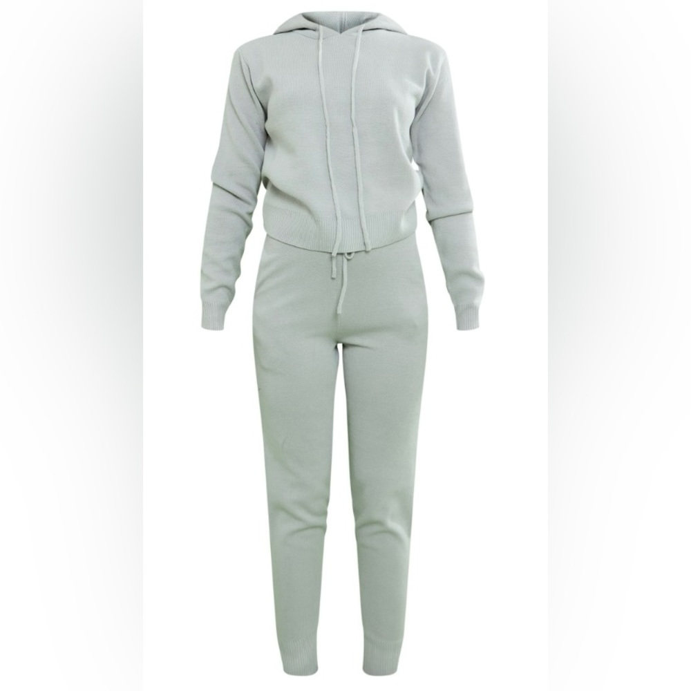 PrettyLittleThing Grey Knit Hooded Lounge Set SIZE LARGE *NEW*
